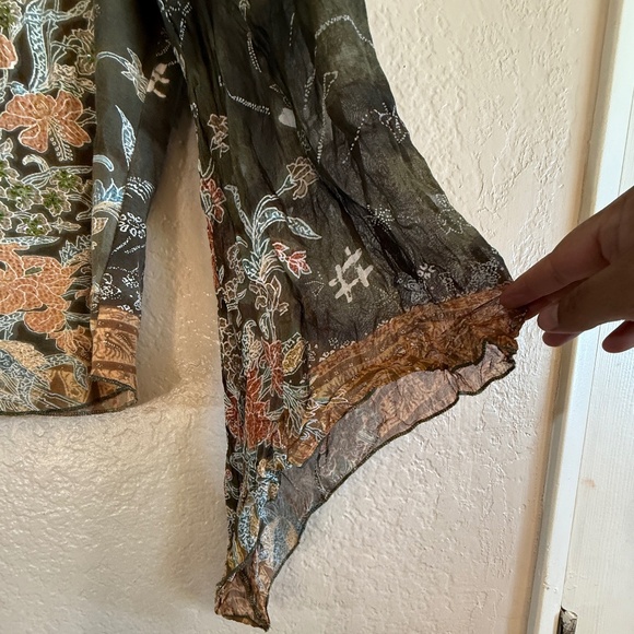 90s Y2K Rene Derhy Top Olive Green Floral Sequin Sheer Velvet Trim Hippie Boho - Picture 7 of 12